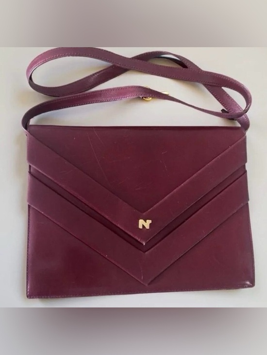 Nina Ricci Handbags - Nina Ricci Deep Red Envelope Crossbody/Clutch with Gold 'N' Accent - Vintage